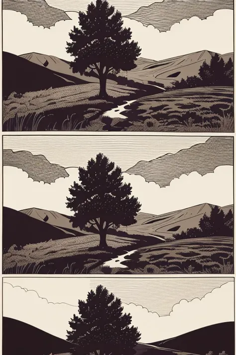 R - Roll: Act as an AI artist specialized in creating vector art.
I - Specific Instructions: Create a (woodcut style:1) high desert pastoral scene.
S - Specific Steps: 
   1. Use black and white colors only.
   2. Employ a monochrome (woodprint style:1).
 ...