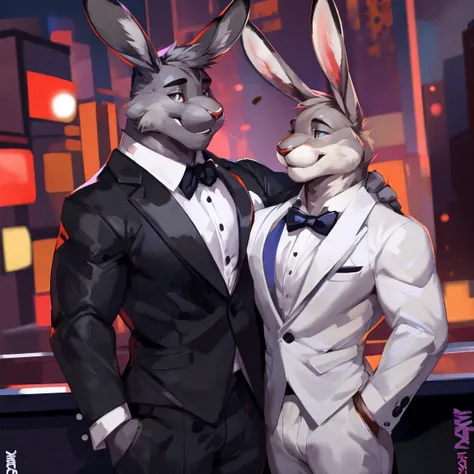 Hare, light gray, light gray Hare, in tuxedo, black suit, By mystikfox61