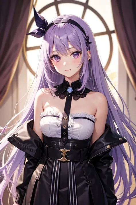 masterpiece, best quality,1 girl, alone, long hair, light purple hair, very long hair, Light purple eyes, hair accessories,