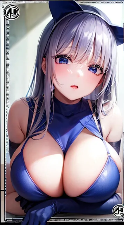 Laquadia, blue lips,big breasts,jewelry,Bukkake,gray hair、nipple、sexy face、High resolution、high quality、Creampie、Squirting、risque swimsuit、long gloves、blue swimsuit、青いlong gloves、超High resolution, (film grain: 1.4)、とてもbig breasts、I&#39;pushed onto the bed、...