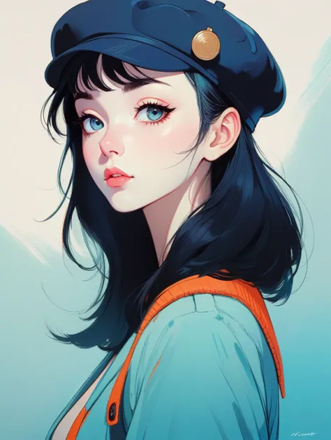 girl wearing a beret, very anime!!! anime!! intricate details, aesthetically pleasing pastel colors, poster background, art by conrad roset and ilya kuvshinov