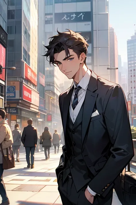 A refreshingly handsome man waiting for people in the city