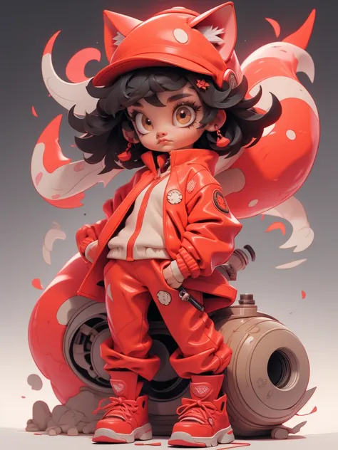 1girl, solo, (masterpiece), best quality, ultra-detailed, souryuu asuka langley,  Retro style, full body. fashion cloth, fancy. red jacket, cat hat