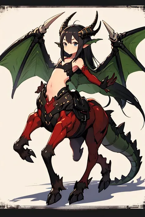 Woman with a dragon&#39;s lower body、2 Men Arms、Four dragon legs、long nails、white scales、quadrupedal walking、delicate、delicate face、dragon horn、flat chest、exposure of the abdomen、calm expression、Super high quality