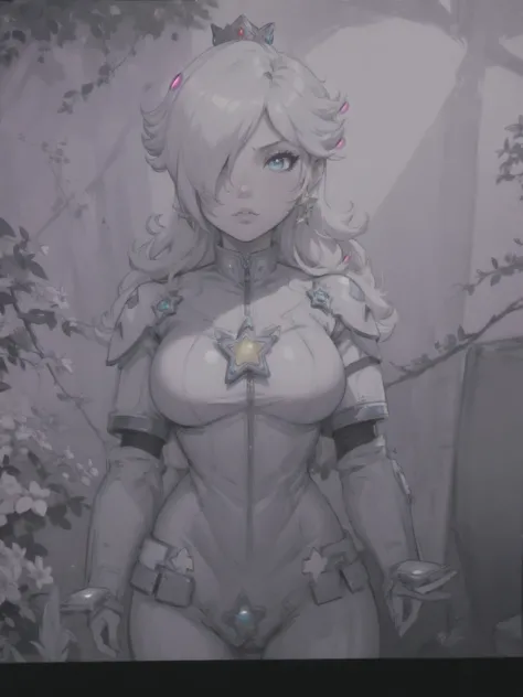 a milf rosalina in a space suit with a star on her chest, star guardian inspired, portrait of a curvy female anime hero, outlined!!!, line art!!, female protagonist, concept art!!, detailed fanart, body suit armor girl, 