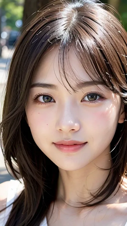 with the alleys of kyoto in the background、18 year old girl、independent、facing forward、light eye makeup、brown hair color、flat 、h...