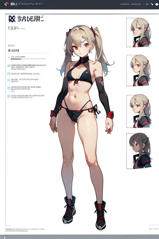 ,look at viewer,neutral posture,character chart,arms at sides,tachi-e,standing,full body,concept art,white background,simple background,anime,1girl,solo,masterpiece,Awards,high quality,High resolution,HD,4K,8K,high quality,bikini