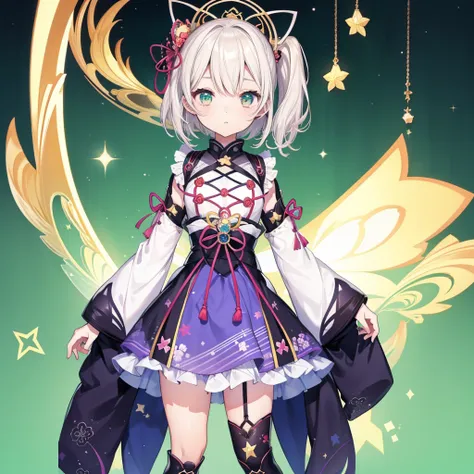 1girl、vtuber-fullbody、star fairy、masterpiece、official art、super detailed、super beautiful、かわいいstar fairy、white straight short hai...