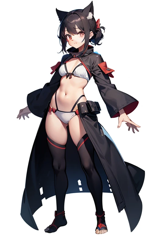 look at viewer,character chart,tachi-e,standing,full body,(white background,simple background:1.5),1girl,solo,bikini,close foots,character only