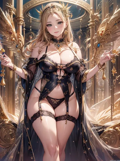 最高のmasterpiece、beautiful美しさ, 3D Second Element, rich, blonde, skirt, stockings, high heels, star、(Highly detailed CG Unity 8k wallpaper),(masterpiece), (最high quality), (Super detailed), (Best Work),(best shadow), (sharp eyeliner, eye shadow, fine eye:1.1)...