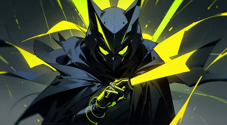 Masked yellow mask,Black outfit,Black Cloak(Neon light yellow)