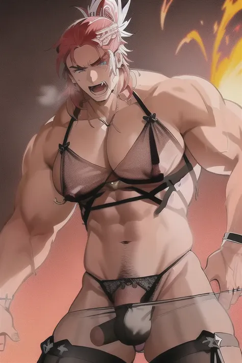 wilnas,  granblue fantasy, (masterpiece:1.5), (best quality:1.5), (high quality:1.5), (solo:1.27), (muscular male:1.27), (bara:1.27), satisfaction, happy, pleasure, (dynamic angle:1.21),(dynamic hair:1.27),(detailed pupils:1.21),looking at viewer, (dynamic...