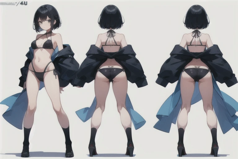 anime,masterpiece,Awards, high quality,High resolution,(HD,4K,8K:1.2),high quality,1girl, solo, standing, charturnerv2:0.5, full body character turnaround of 1lady, Multiple views of the same character in the same bikini, (simple background, white backgrou...