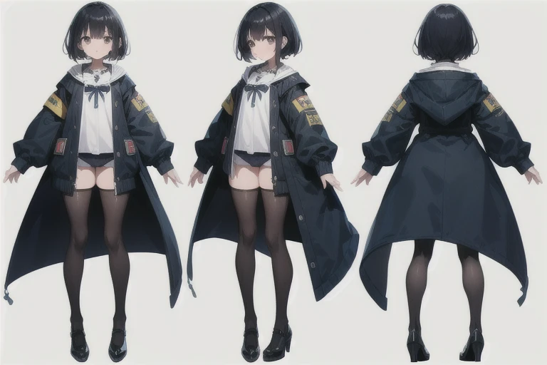 anime,masterpiece,Awards, high quality,High resolution,(HD,4K,8K:1.2),high quality,1girl, solo, standing, charturnerv2:0.5, full body character turnaround of 1lady, (simple background, white background:1.3), multiple views, side view, front view, character...