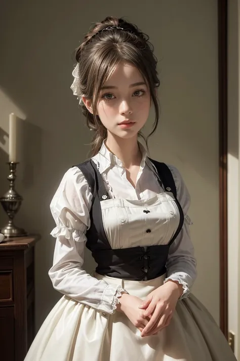 ((highest quality: 1.4)), (an unparalleled masterpiece), (ultra high resolution), (Ultra-realistic 8k cg), (cowboy shot), (super detailed), (maid ), (Art by Jean-Baptiste Monge), highly detailed maid clothes, half_apron , Amazingly realistic and beautiful ...