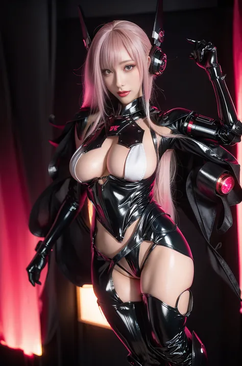 masterpiece, (best quality), (Super detailed),robot girl, Pink, High-tech machine parts, Whole Body Machine裝備, mechanical body,Mechanical heavy armor，Very rich facial details, Super face shaping, top quality, Whole Body Machine, permanent,pink gradient hai...