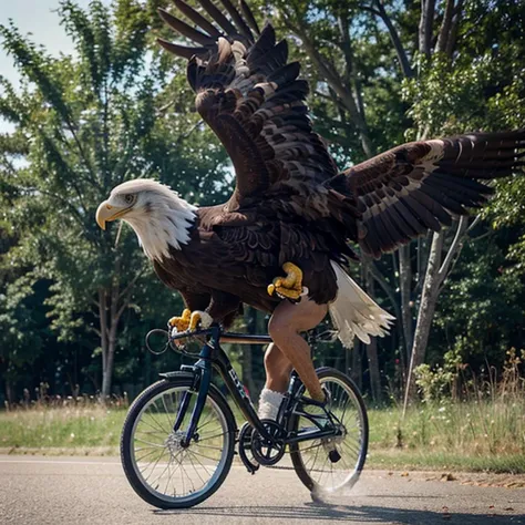 An eagle on a bicycle