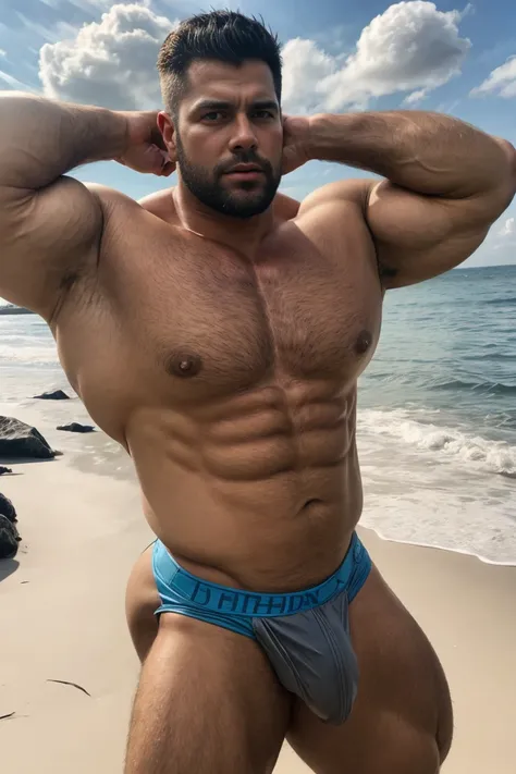 super wide angle，Medium shot of two handsome guys，plump breasts，swelling of chest muscles，Full chest muscles，swelling of chest muscles，sweating，Skin is moisturized and shiny，(face slimming)，short hair，beard，Sexy and charming expression，gloomy eyes，blue eye...