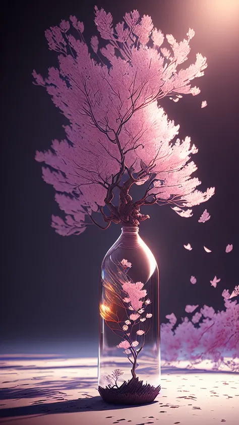 dream-likeart tree in a bottle, fluffy, realistic, photograph, canon, dream-like, art, Colorful leaves and branches with flowers on the head. hyperdetailed photographrealism by greg rutkowski - h 1024 w 804 | f16 lens mark 2:2 seconds 3555mm film grain :1 ...