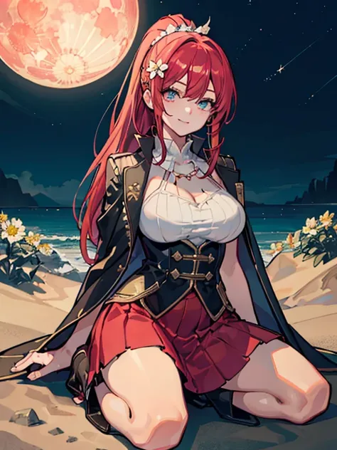 (masterpiece, highest quality,8K quality) adult woman, married woman, red long hair，Tense atmosphere, red long skirt, 黒のロングboots, wife, Wearing black mage robes, 50 year old woman looking away, detailed face, fine eyes, 暗赤colorの目, thin droopy eyes, {{{narr...