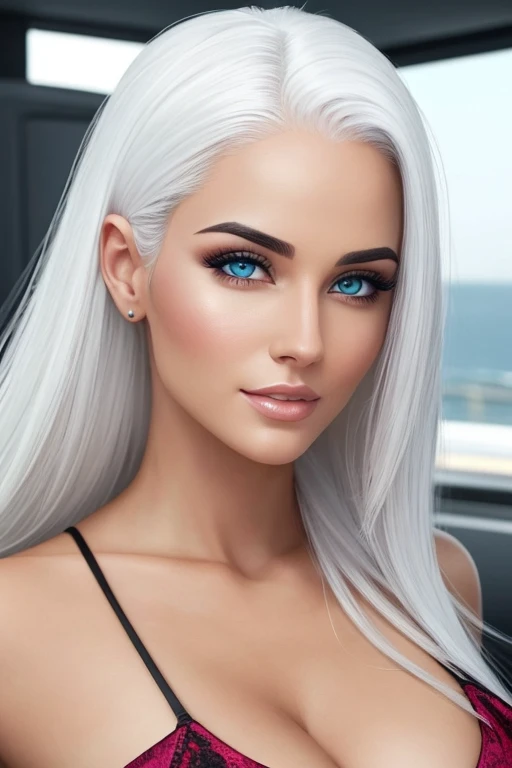 hyper-realistic picture of hot girl with white hair