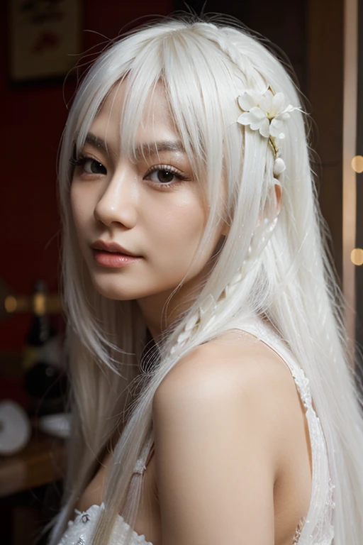 a sexy Chinese girl with long white hair