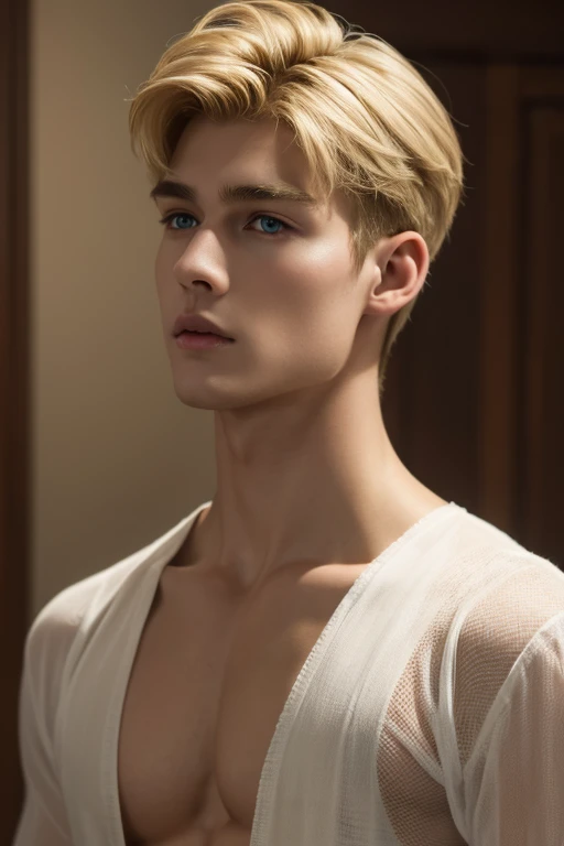 Photorealistic, ((best quality)), ((masterpiece)), (detailed), masculine portrait of a young boy, 18-year-old male models, professional lighting, dramatic light, handsome 1boy , (thin lips:1.3), masterpiece, pale skin,(strong jaw:1), Portrait of a 18 year ...