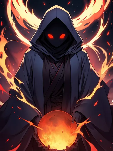 The God of Twilight, robes, hooded, no face, glowing eyes