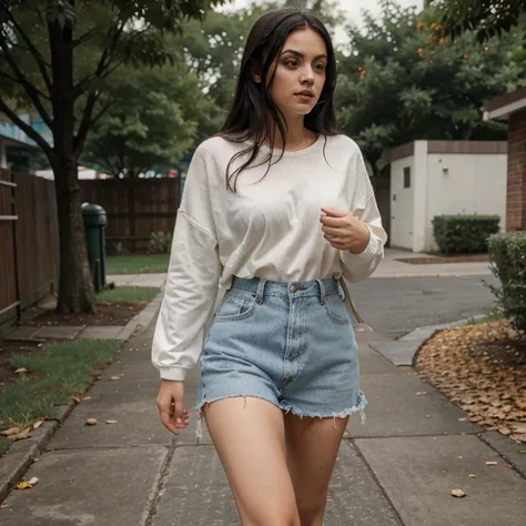 Camila Mendes in thunderstorm weather dressed in fall clothes