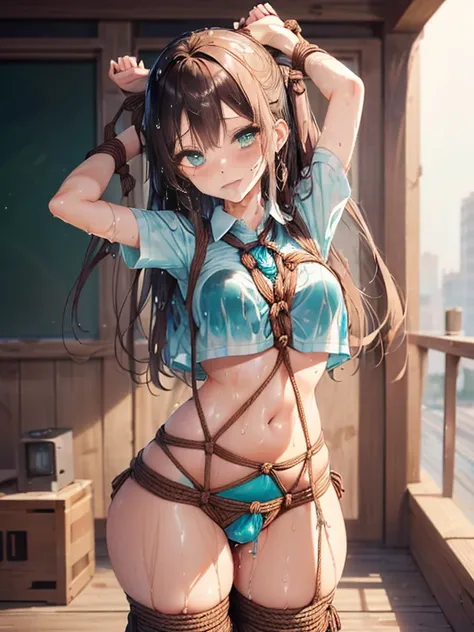 小さなgirl、Face photo、Face up、The arrival of spring、big ass、 (alone:1.5,)Super detailed,bright colors, very beautiful detailed anime face and eyes, look straight, ;d, shiny_skin,girl, ((Turquoise long hair,The inner color is red 、forehead is exposed.、green ey...