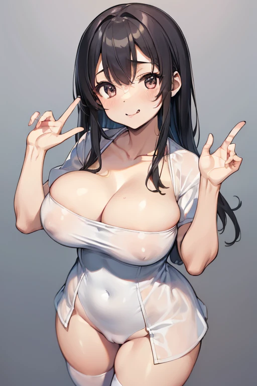 (Low Saturation:1.5),anime,1girl,pov,masterpiece,Awards, high quality,High resolution,HD,4K,8K,high quality,portrait,simple background,closeup upperbody,white clothes,Independently deformed breasts,shruged,viscous paint,(swiping breasts:1.3),oily skin,Slim...