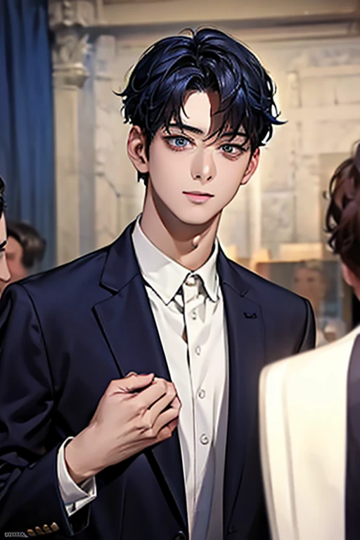 masterpiece, masterpiece_portrait, distinct, distinct_image, high_resolution, highres, high_quality_anime, high_quality, hyper_detail, finely_detailed,4K, men, ChaEunWu, a man in a suit, blue suit,