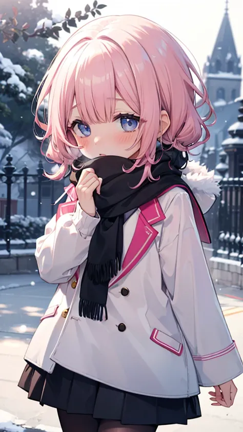 、、Shyness、blush、embarrassing、blush、、、lift the skirt、、顔をscarfで隠す、wear a coat、snow原、snow像、snow、cold、scarf、scarfを巻く、降snow高解像度、Full HD、8K quality、、、droopy eyes、、、eye highlights、lively eyes、clear eyes、beautiful eyes、、口元をscarfで覆う、、look down、avert your eyes、embar...