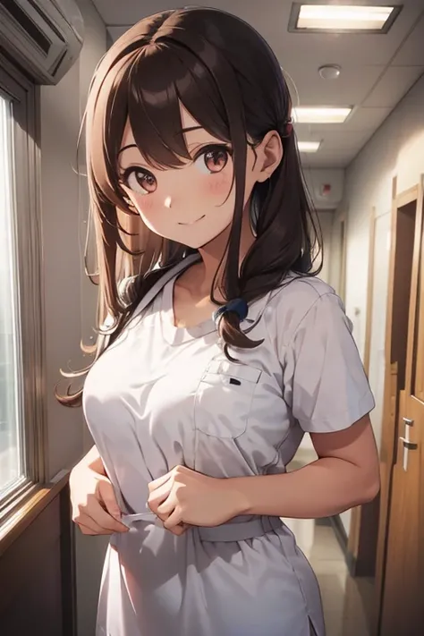 Semi-long Brown,nurse,Large chest,woman,20 units,hospital,cute,Eyes Brown,smile