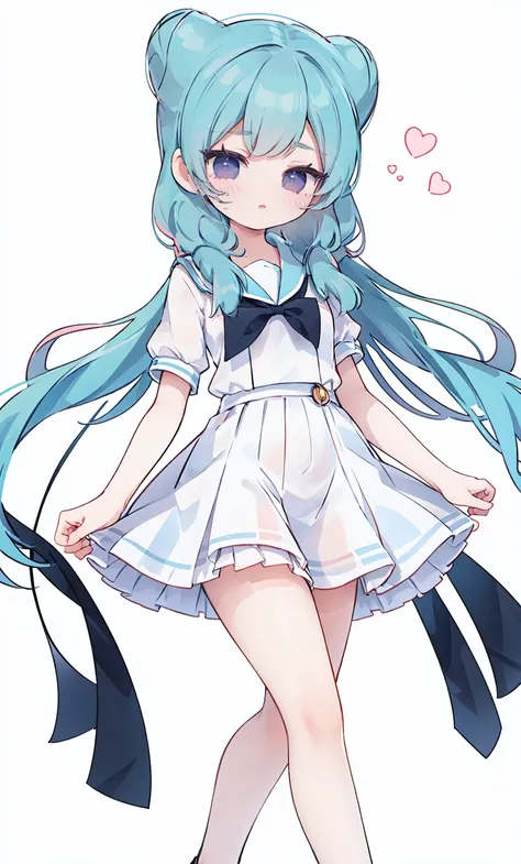 masterpiece, best quality, high resolution, aabeta, double, white simple background, standing, slim waist, cute, sailor uniform, (PastelColors: 1.3)