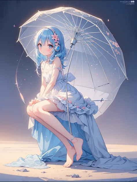 Masterpiece, best quality, extremely detailed, (illustration, official art: 1.1), 1 girl, ((light blue hair))), long hair, 10 years old,  ((blush)), cute face, big eyes, masterpiece, best quality, ((a very delicate and beautiful girl)))), amazing, beautifu...