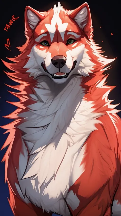 art by raptoral,big wolf,fel character, solo,(feral),front view,sexy,(embarrased,moaning,dog atitude,onomatopeia),detailed eyes,face shot
