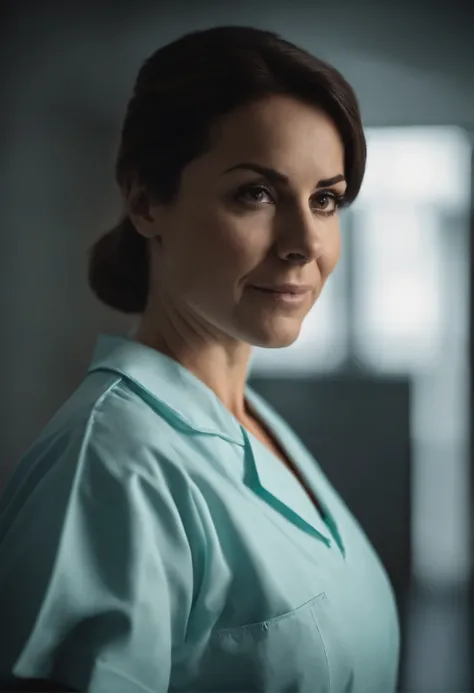 Portrait of a brunette nurse in surgical pajamas