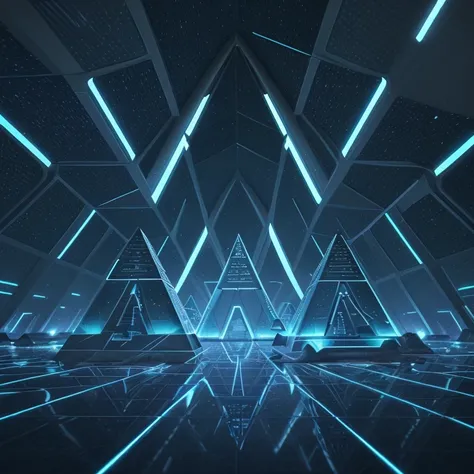 Futuristic background full of illuminated pyramids