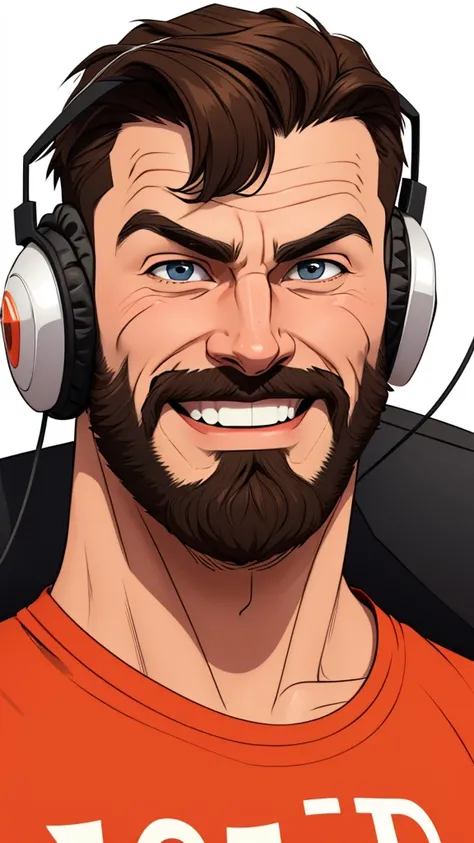 Man with beard Cartoon style digital illustration with happy expression wearing headphones Cartoon style 