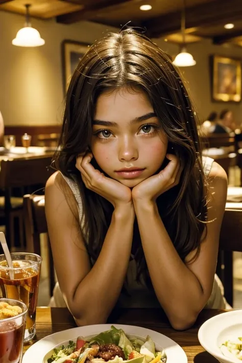 ((best quality)), ((masterpiece)), (detailed), perfect face perfect face perfect body 16 yr old girl having lunch in restaurant ...