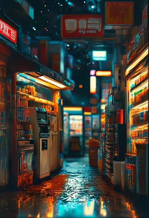 midnight convenience store, best quality, masterpiece, very aesthetic, perfect composition, intricate details, ultra-detailed, by Ryan_Yee