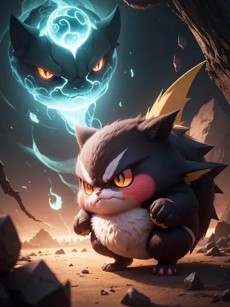 ilustacion realista de una Linda  criatura de conejito, fantasy that looks like an angry Pokémon