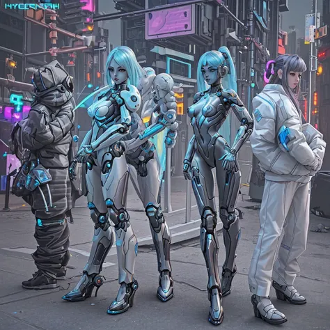 translucent ethereal cyberpunk mechanical girls，futuristic girl mechanical joint，futuristic city background，model shooting style...