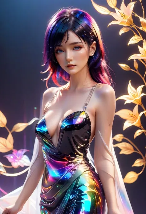 ((One, 1 girl, tattoos, glowing tattoos, brilliant, white-fluffy 16+), (skull, Flowers), (black transparent dress-clothing)), (sexual, erotic)) _((Delicate scarlet lips), (straight black hair - long, basic moments, blue, cascade), (multi-colored brilliant ...