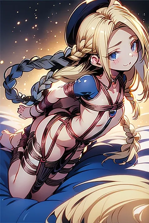 Shiny blond hair, very long hair, sophisticated haircut, ((((hair fully braided)))), ((small twisted braids)), thin and oval face, submissive, ((((naked)))), cute and blushing 18 years old anime girl, look away because she is embarrassed and blushes, brigh...