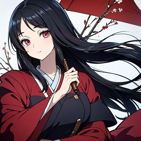 The beautiful Marion Sinclair with straight black hair and a cold look, in a red uniform with blue details from Rockville academy, Japanese anime scene of school life 