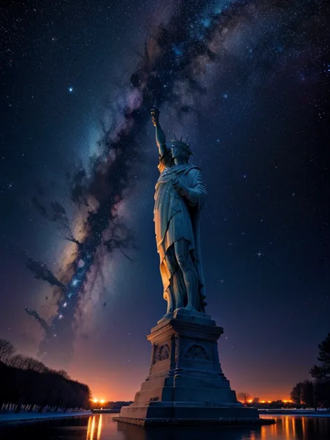 estatua de la libertad, pentagon, ciervo, the mississippi river under the milky way, constellation, , arnagedon