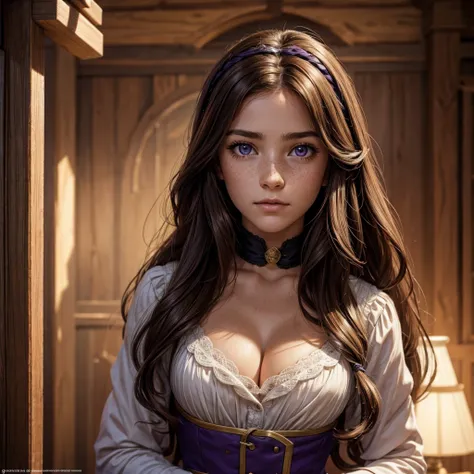 Mary is young she is 17 and has long curly brown hair, purple eyes and a pale complexion. Mary is a pirate princess Mary has freckles all over her nose Mary is an assassin