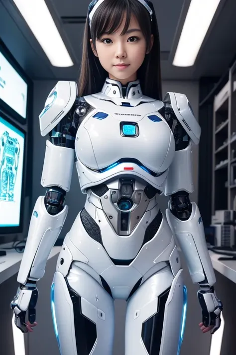 (highest quality, High resolution, masterpiece:1.2), Super detailed, realistic:1.37, (perfect anatomy),1 girl, actress, cowboy shot, cute and beautiful japanese girl&#39;body of,super cute face, (Modified into a cyber robot),standing posture,laughter,beaut...